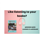 audiobook ad for Wedding Woes (pink and blue)