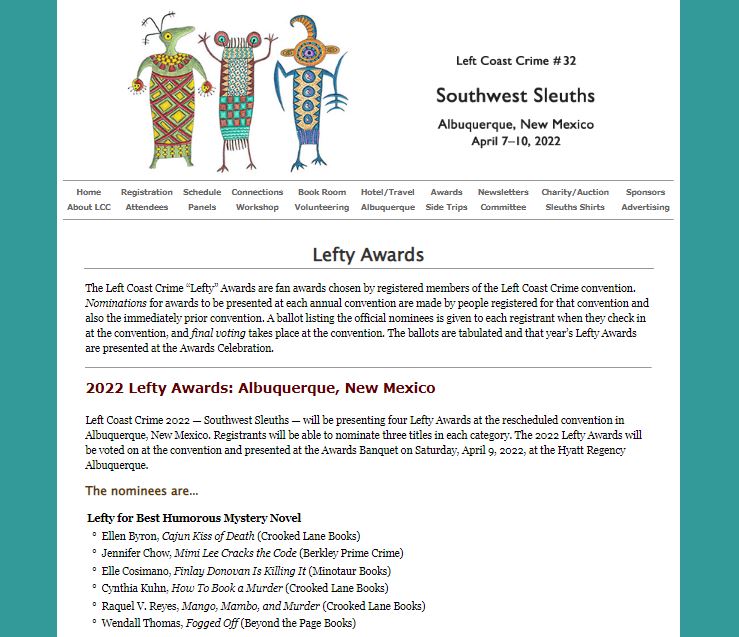 Screenshot of Lefty Award finalists page