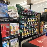 Magazine and candy aisle at grocery store